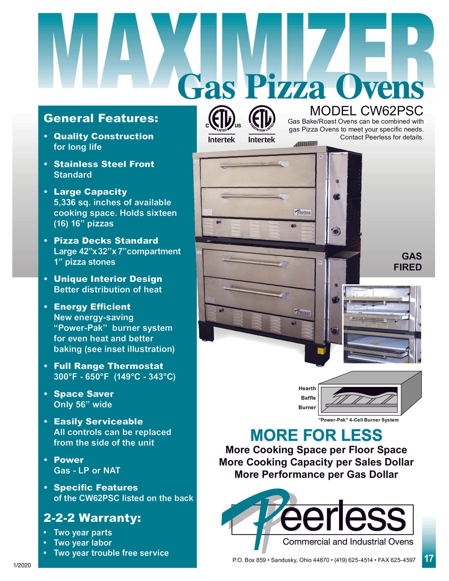 Peerless CW62PSC Double Stack Gas Deck Oven
