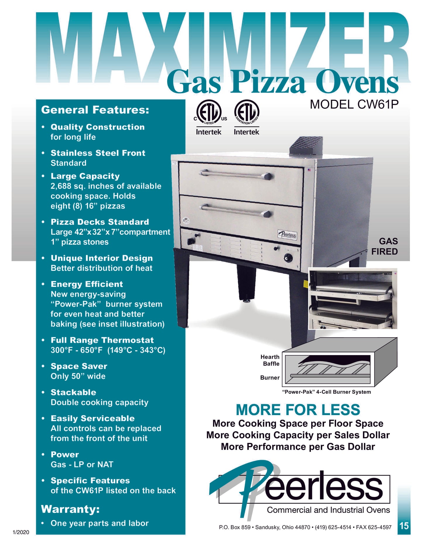 Peerless CW61P Two-Deck Gas Deck Oven