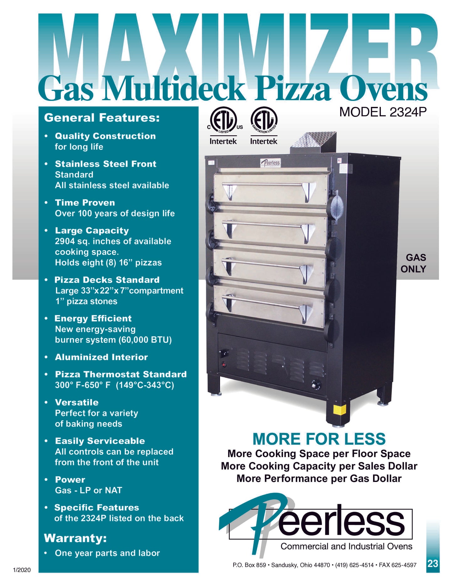 Peerless 2324P Multi-Deck Gas Oven