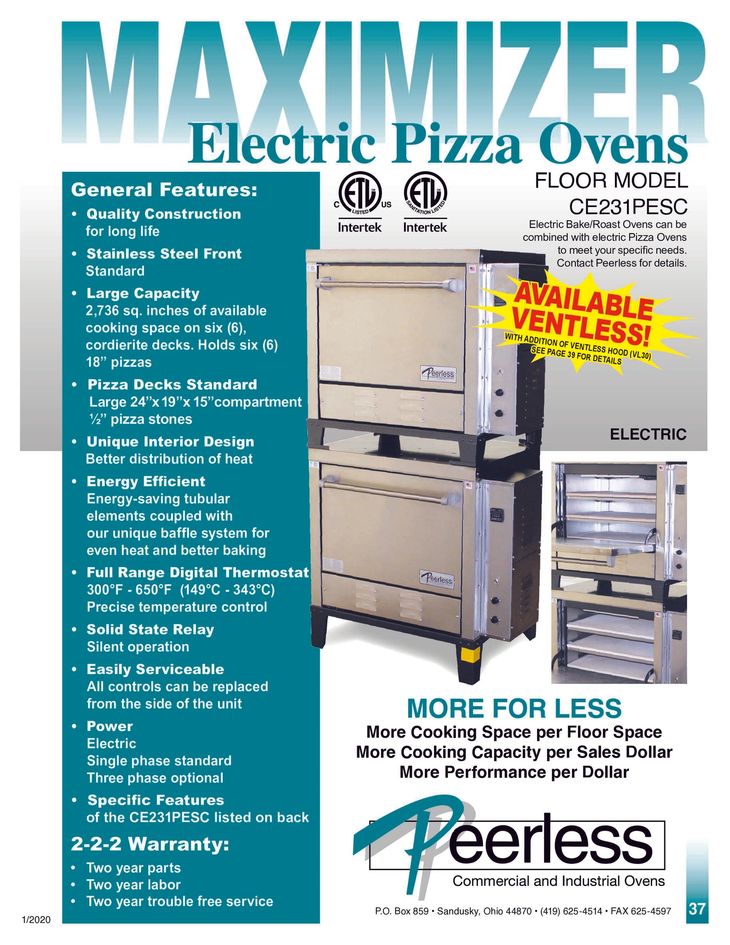 Peerless CE231PESC Double Stack Electric Deck Oven