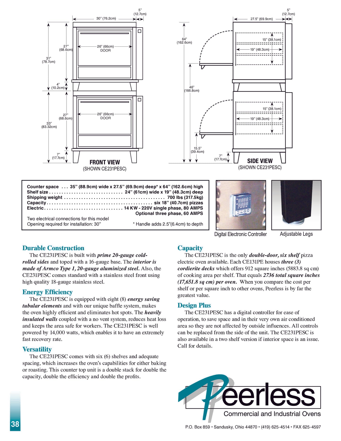 Peerless CE231PESC Double Stack Electric Deck Oven