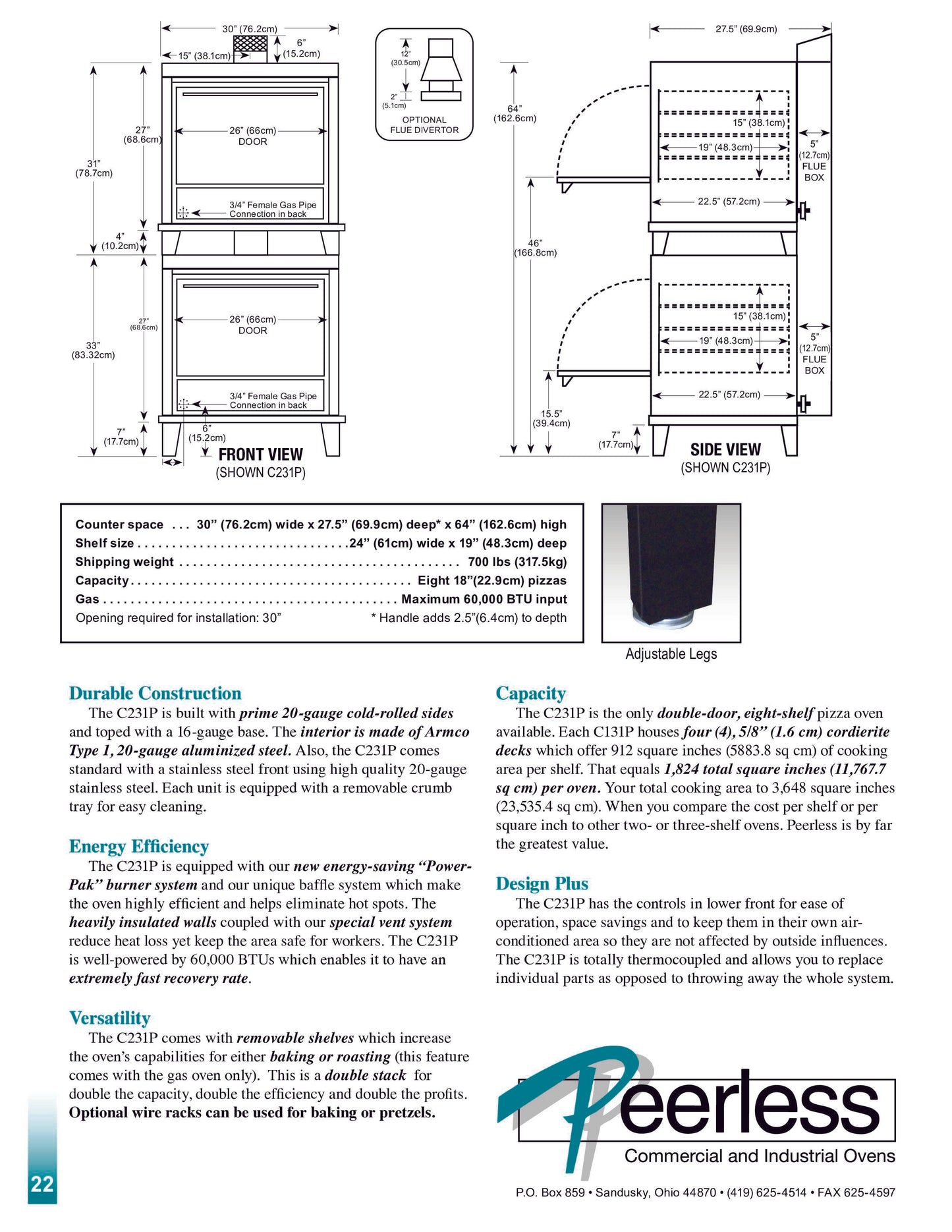 Peerless C231P Double Stack Gas Deck Oven