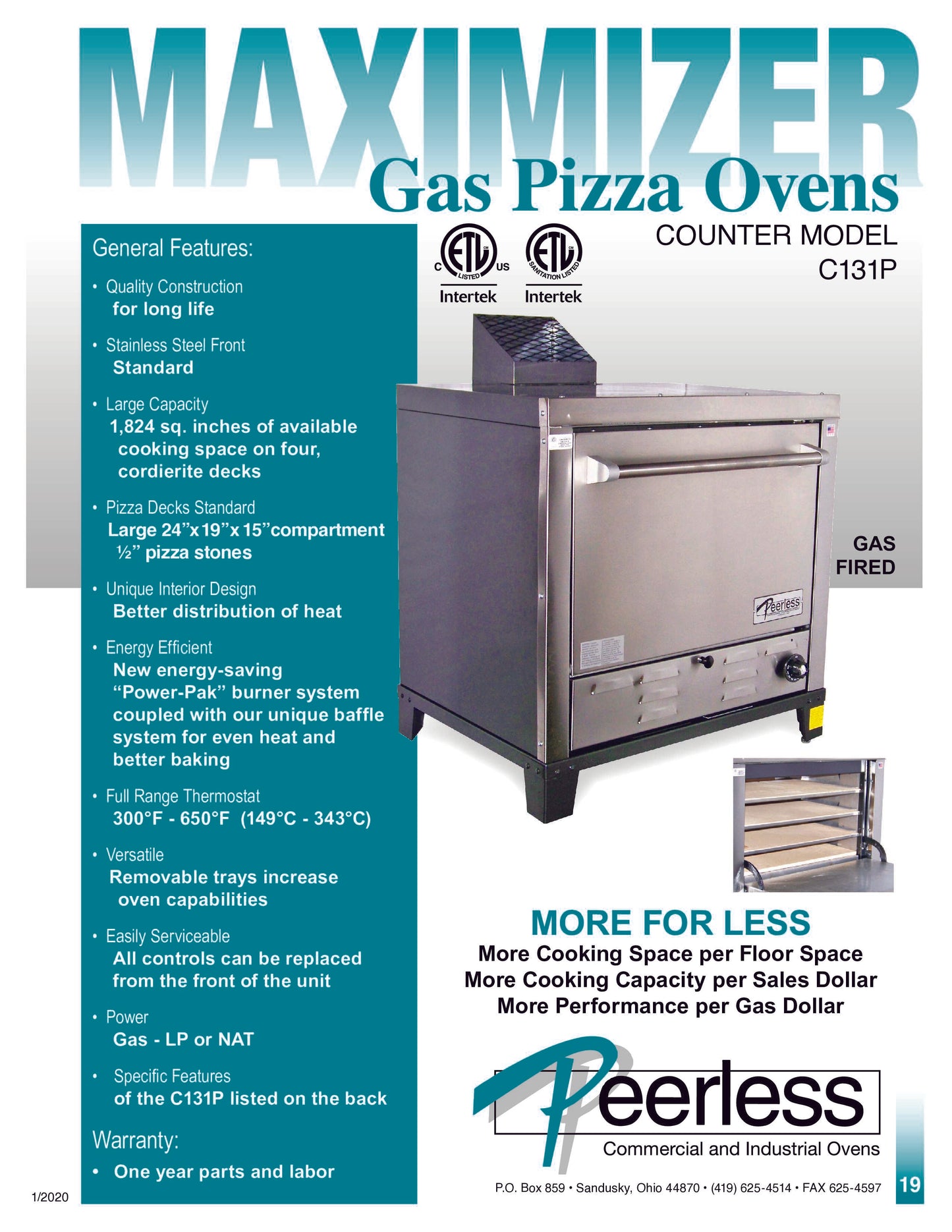 Peerless C131P Single Stack Gas Deck Oven
