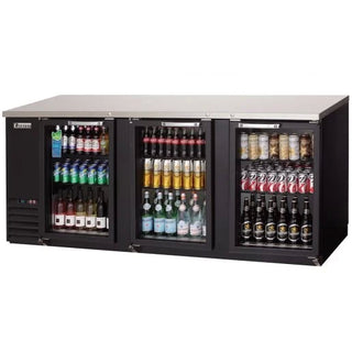 Everest Refrigeration EBB90G 89.25 Inch Black Three Section Glass Door Back Bar Cooler