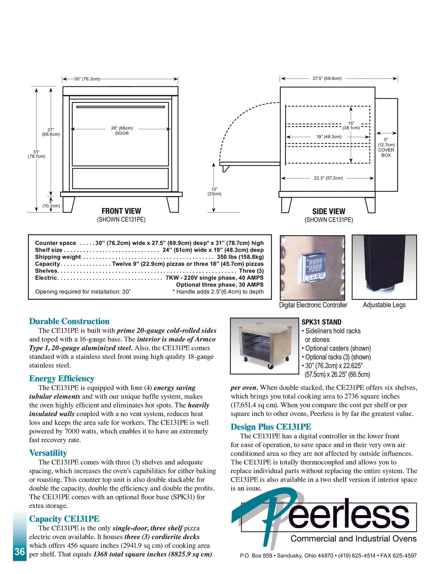 Peerless CE131PE Single Deck Electric Oven