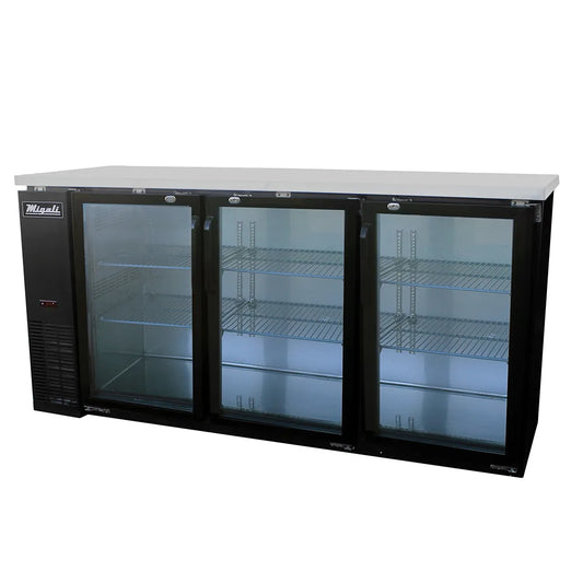 Migali C-BB72G-HC 72 4/5" Bar Refrigerator - 3 Swinging Glass Doors, 115v