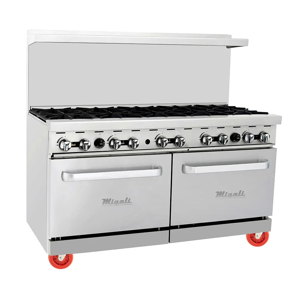 Migali C-RO10-LP 60" 10 Burner Gas Range w/ (2) Standard Ovens, Liquid Propane