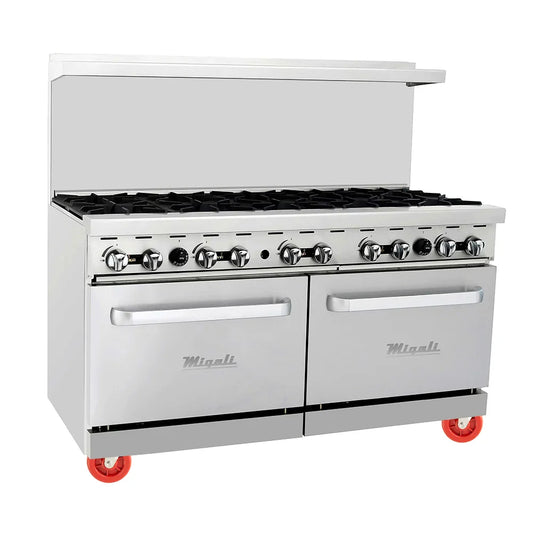 Migali C-RO10-NG 60" 10 Burner Gas Range w/ (2) Standard Ovens, Natural Gas