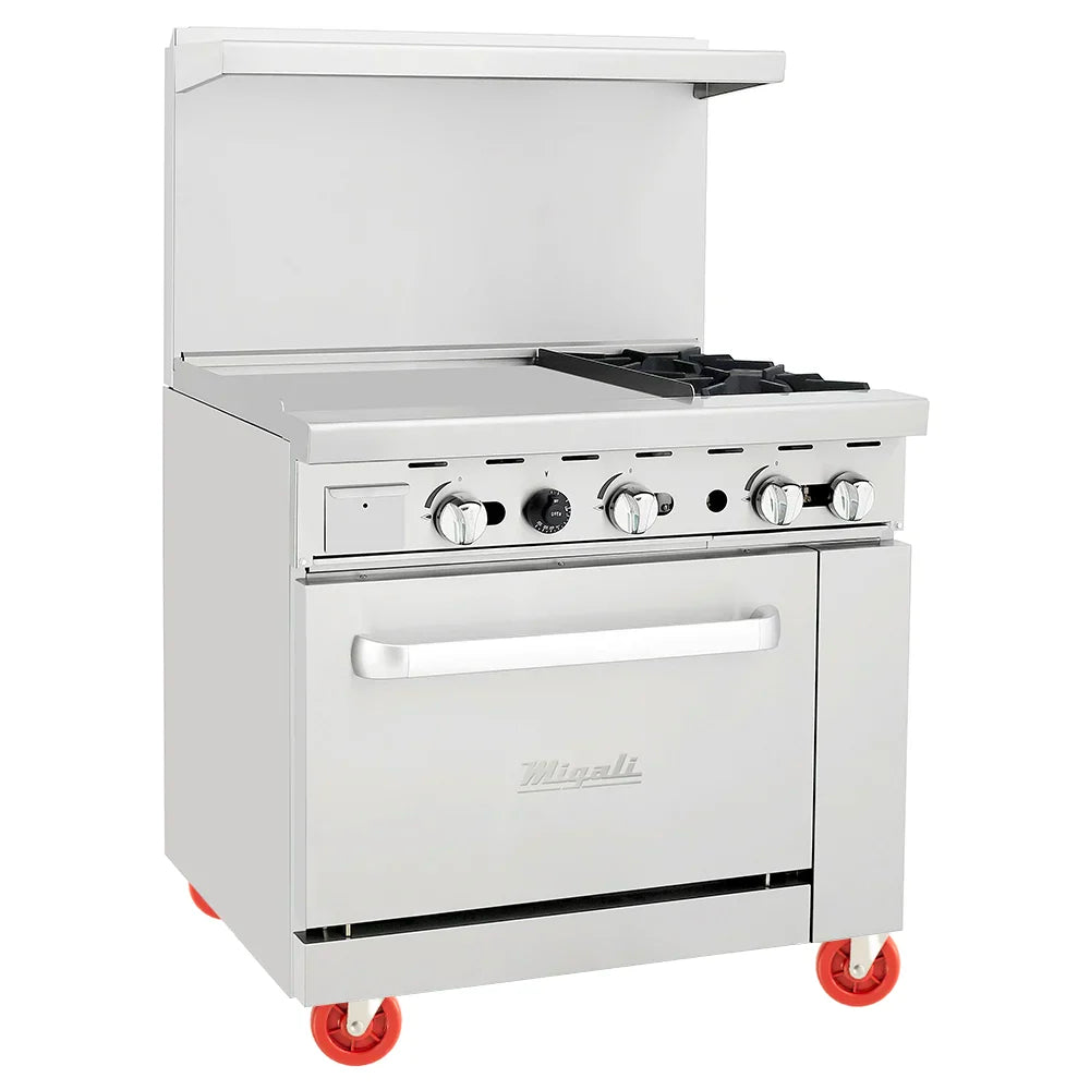 Migali C-RO2-24GL-LP 36" 2 Burner Gas Range w/ Griddle & Standard Oven, Liquid Propane