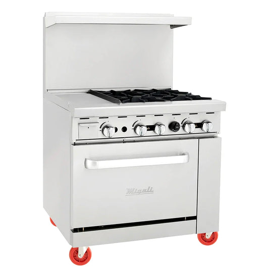 Migali C-RO4-12GL-LP 36" 4 Burner Gas Range w/ Griddle & Standard Oven, Liquid Propane