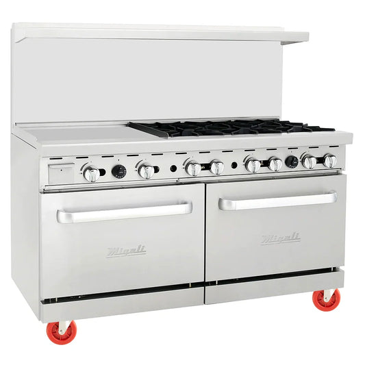 Migali C-RO6-24GL-LP 60" 6 Burner Gas Range w/ Griddle & (2) Standard Ovens, Liquid Propane