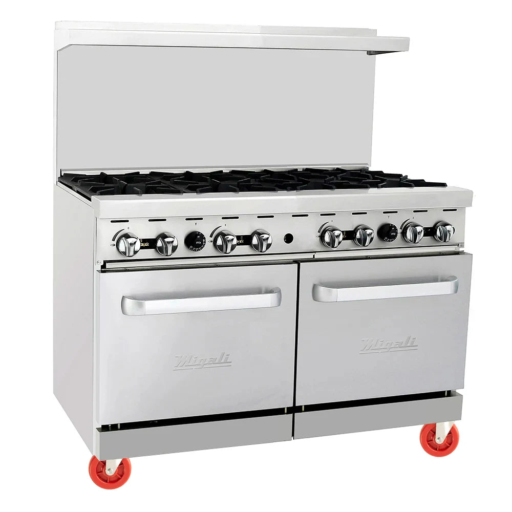 Migali C-RO8-LP 48" 8 Burner Gas Range w/ (2) Standard Ovens, Liquid Propane