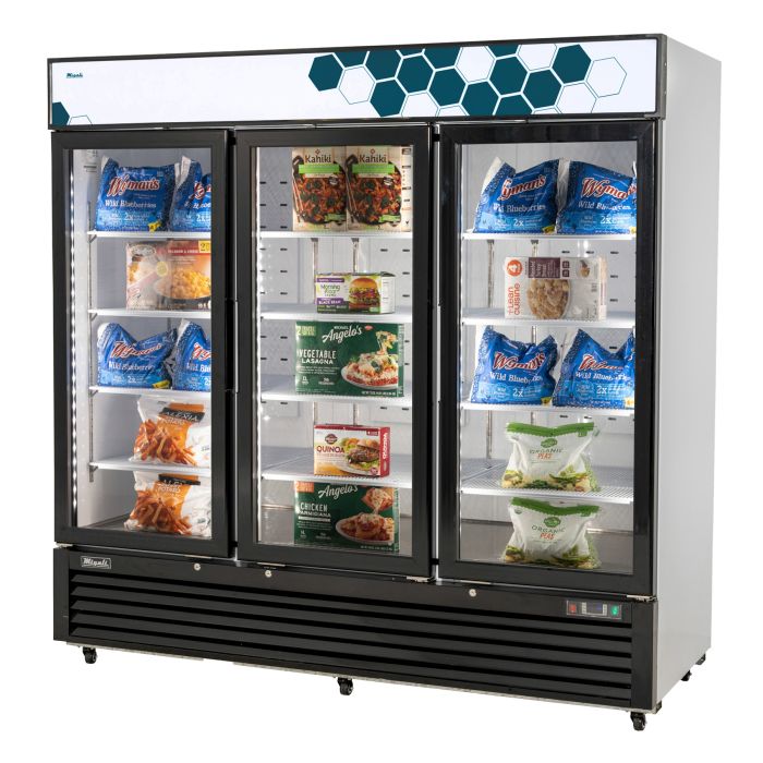 Migali C-72FM-HC 82" Three Section Display Freezer w/ Swing Doors - Bottom Mount Compressor, White, 115/208-230v/1ph