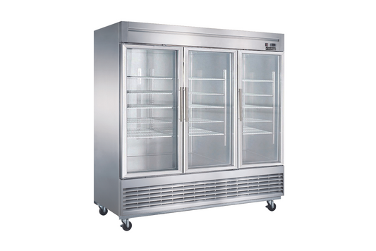 Dukers D83R-GS3 83" Three Glass Door Bottom Mount Reach-In Refrigerator - 64.8 Cu. Ft.