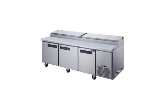 Dukers DPP90-12-S3 90" Commercial Three Door Pizza Prep Table Refrigerator - 12 Pans