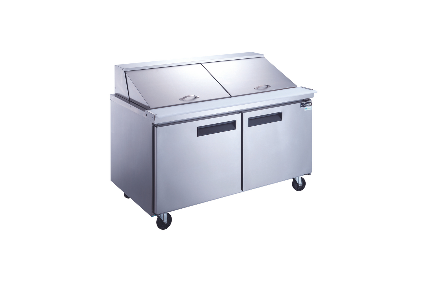 Dukers DSP60-24M-S2 60" Two Door Mega Top Refrigerated Food Prep Table with Cutting Board and Food Pans