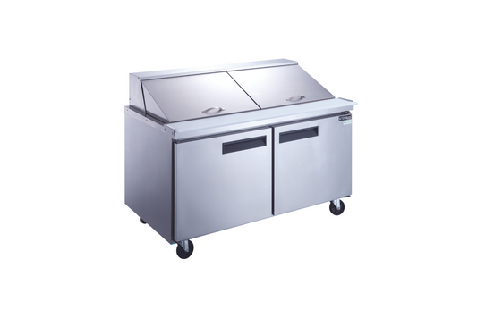 Dukers DSP60-24M-S2 60" Two Door Mega Top Refrigerated Food Prep Table with Cutting Board and Food Pans