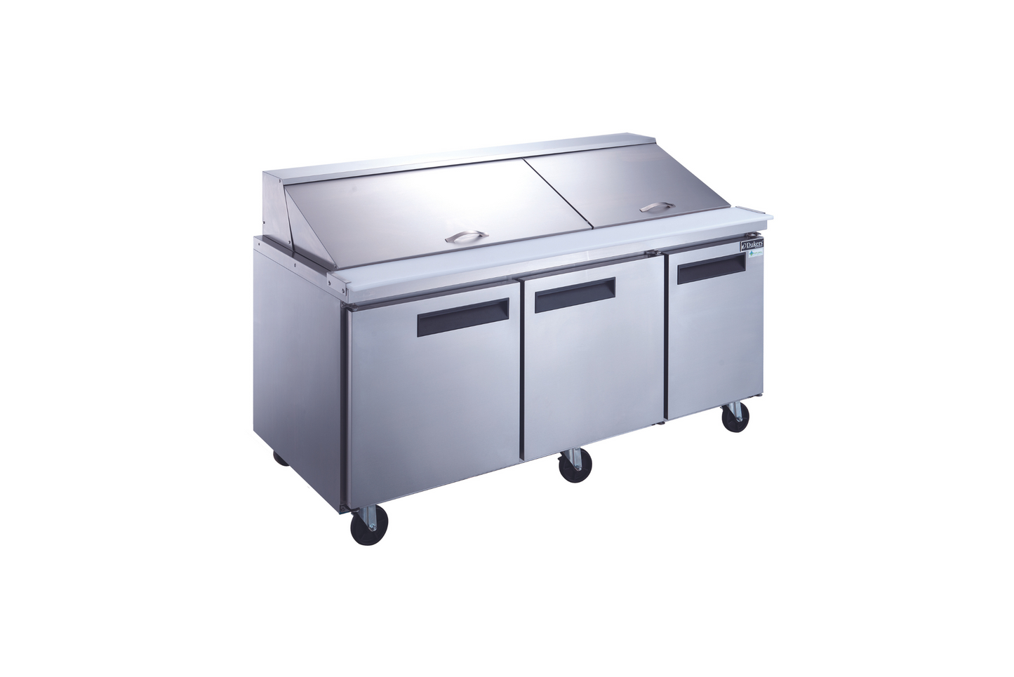 Dukers DSP72-30M-S3 72" Three Door Mega Top Refrigerated Food Prep Table with Cutting Board and Food Pans