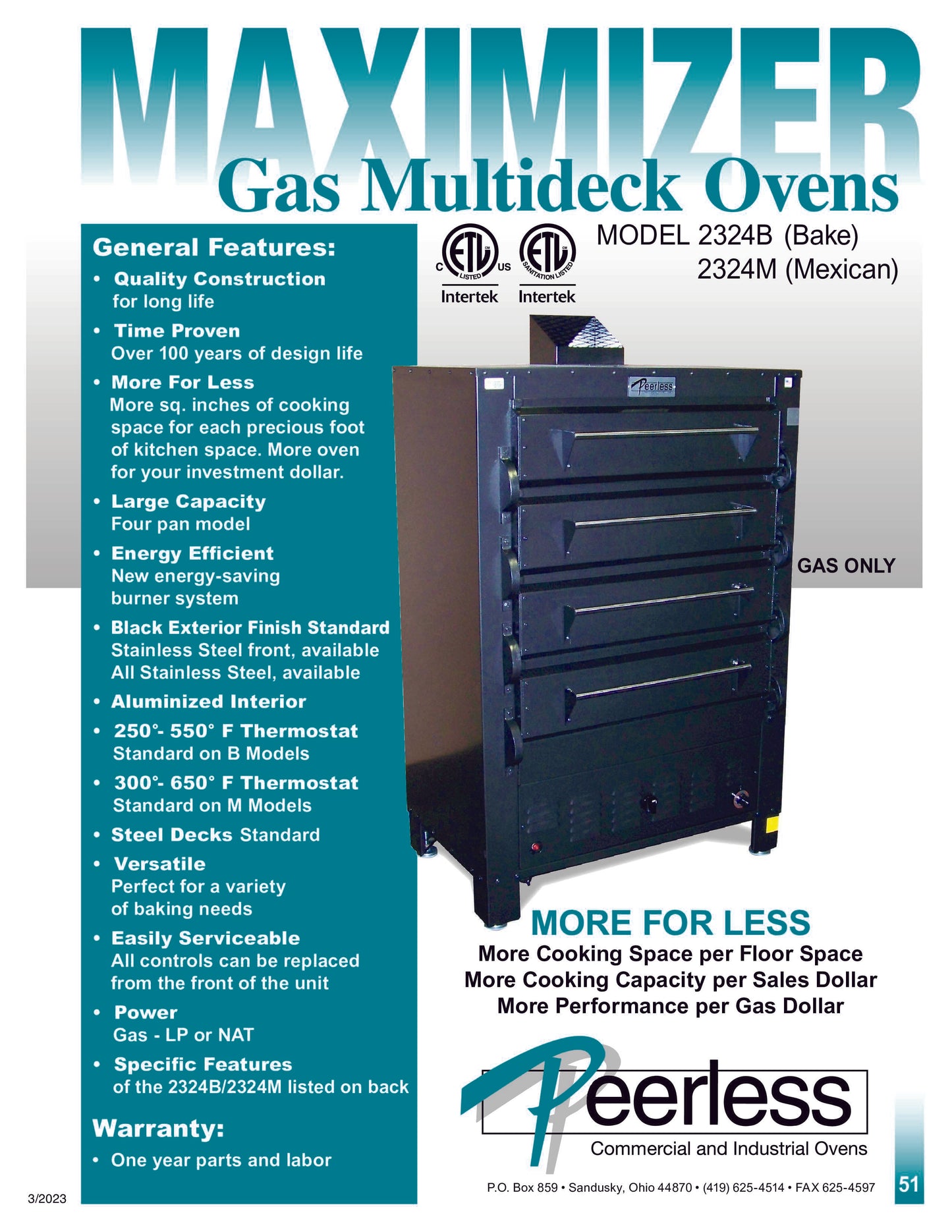 Peerless 2324M Multi-Deck Mexican Gas Deck Oven