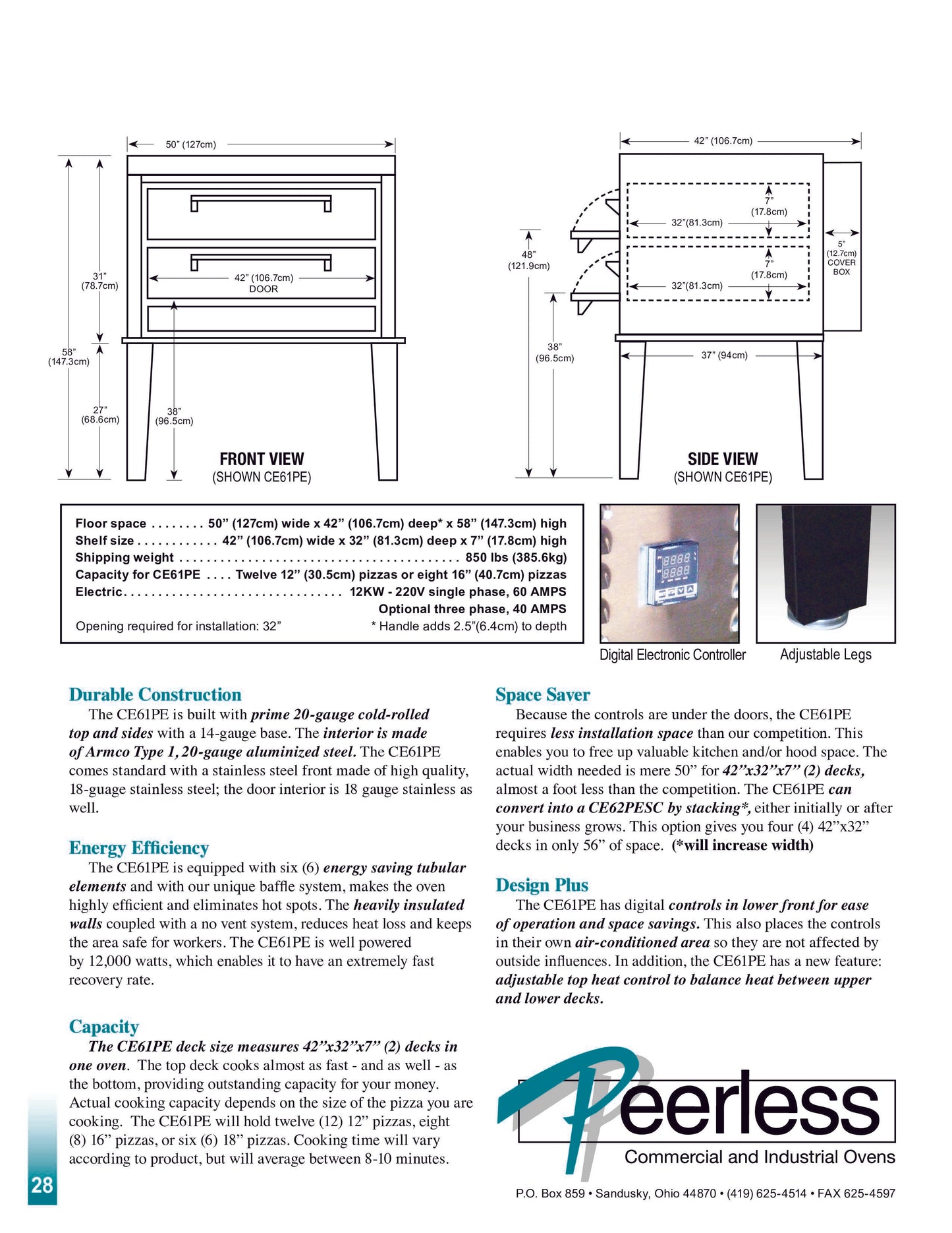 Peerless CE61PE Two Section Electric Deck Oven